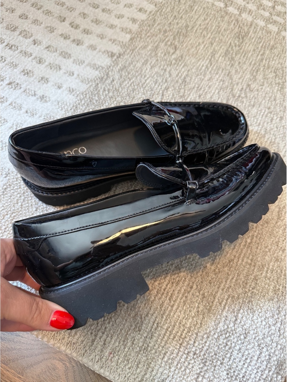 Franco Sarto Women's Black Patent Leather Loafers Size 8W - Picture 2 of 10
